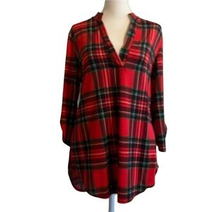Plaid Christmas or Holiday V-Neck Top Size S